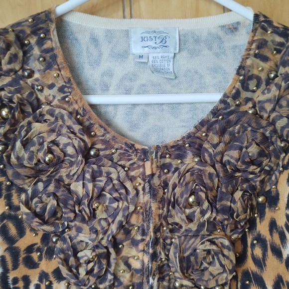 Just B leopard print women's top/ cardigan sweater/ long sleeve Sz M - Picture 4 of 10